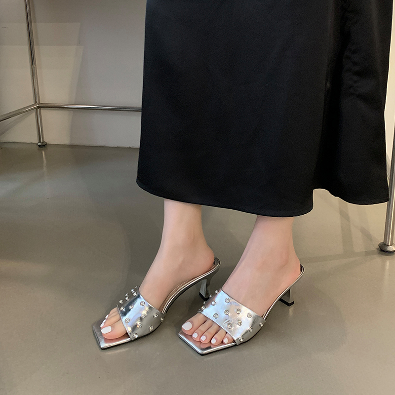 1712647815531_749498.jpg 2024 Summer New Rhinestone High Heel Square Toe Slippers for Women - Korean Style Slide Sandals