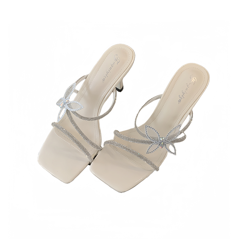 1713517724513_232422.jpg 2024 New Rhinestone Butterfly French High Heel Slippers for Women Summer Open Toe Strappy Sandals