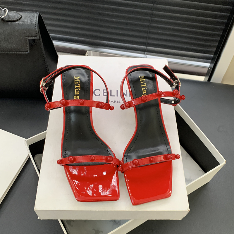 Miting 2024 Summer New Cross Strap Open Toe French Square Heel Sandals Women's Slippers