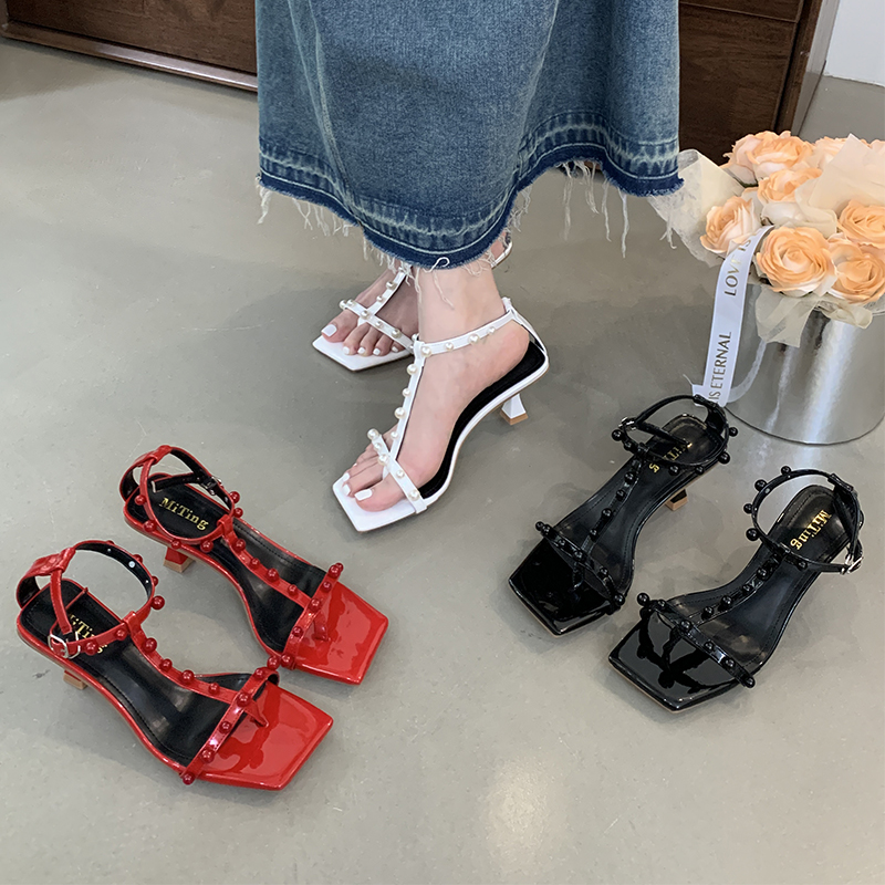 1714112723924_812907.jpg Miting Rivet Roman Thin Strap Sandals 2024 Summer New Fairy Style Fashion High Heel Women