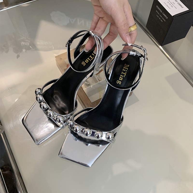 1714112930849_706517.jpg Women's Square Toe Metal Stiletto Heel Sandals 2024 New Summer Korean Style One-Strap Buckle Shoes