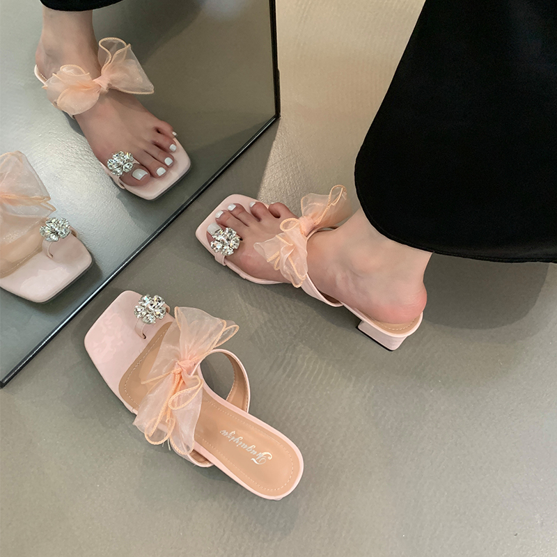 1714290399526_273776.jpg 2024 New Butterfly Bow Rhinestone Fairy Style Slippers for Women Chunky Heel Sandals