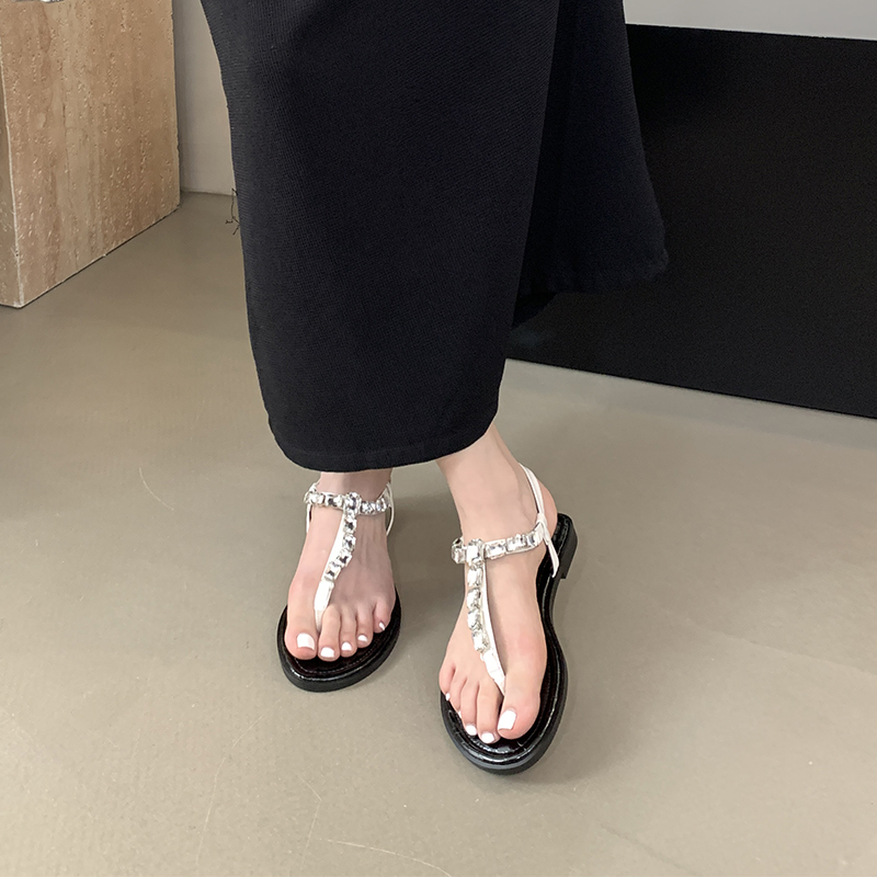 1715415683324_588748.jpg Miting 2024 Summer New T-Strap Toe Clip Braided Rhinestone Flat Sandals Women's Casual Shoes