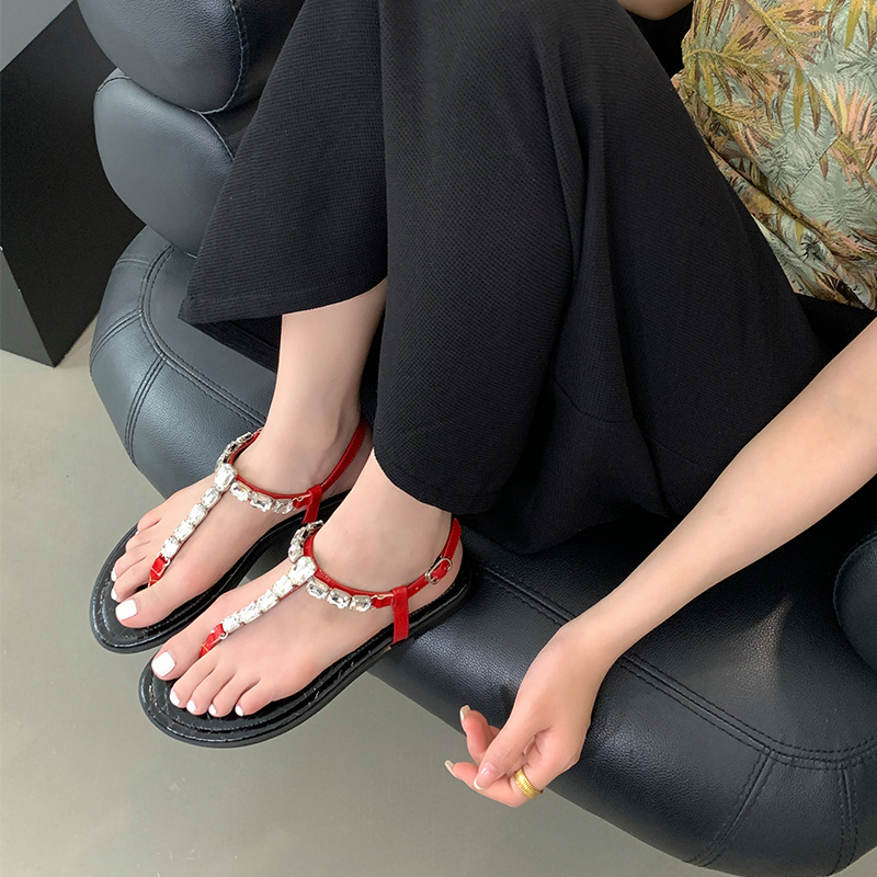 1715415683331_878123.jpg Miting 2024 Summer New T-Strap Toe Clip Braided Rhinestone Flat Sandals Women's Casual Shoes