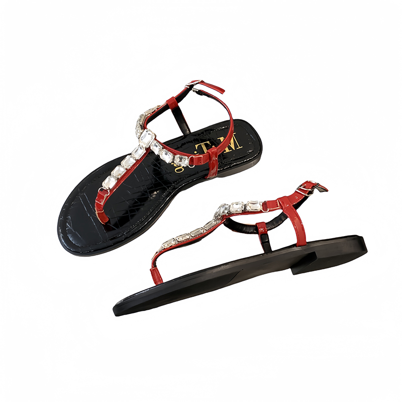 1715415683335_503222.jpg Miting 2024 Summer New T-Strap Toe Clip Braided Rhinestone Flat Sandals Women's Casual Shoes