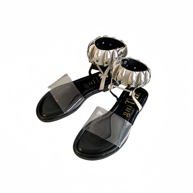 1717829773435_345227.jpg 2024 Summer New Roman Style Flat Sandals for Women - Metallic Strap Open Toe Slip On Dress Shoes