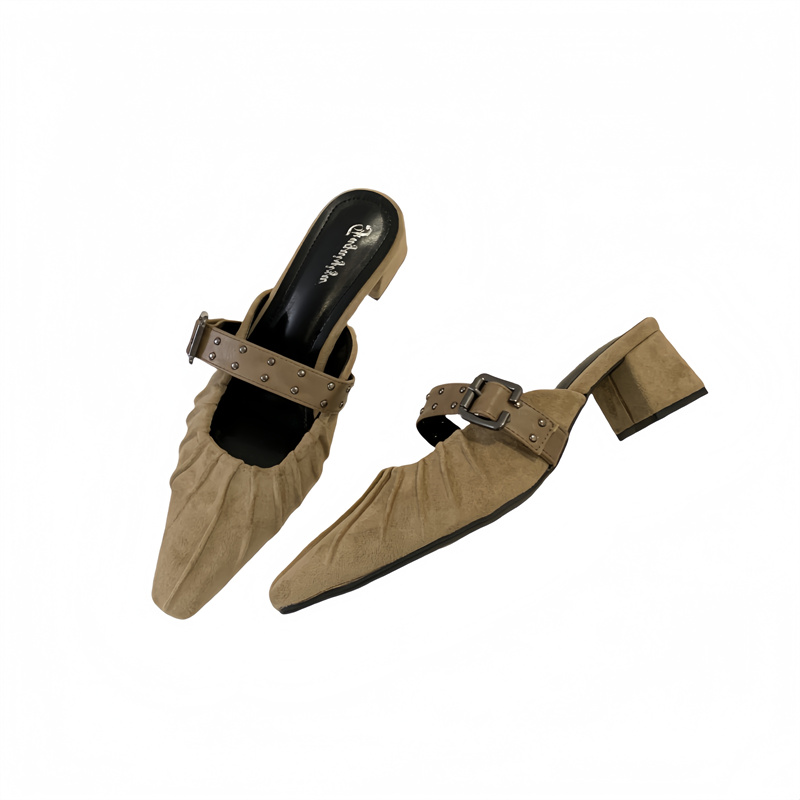 Fortune One Foot Niche Design Closed Toe Half Slippers Women's Shoes 2025 New Spring Chunky Heel Sandals