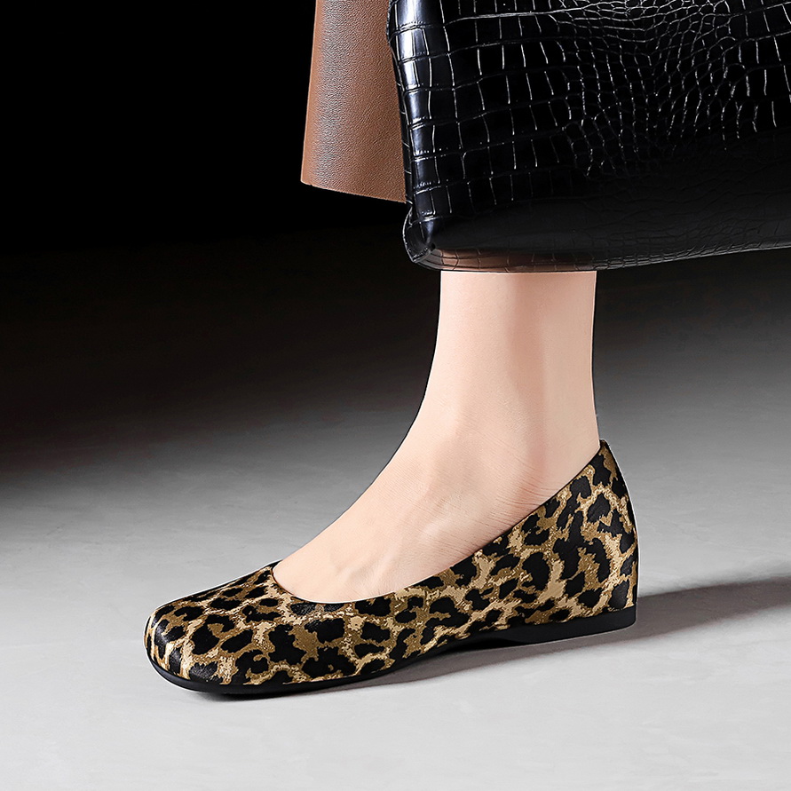 1764321615956_RkEX9i.jpg BIGWOOD Women's Leopard Print Satin Square Toe Slip-On Low Heel Shoes with Hidden Wedge