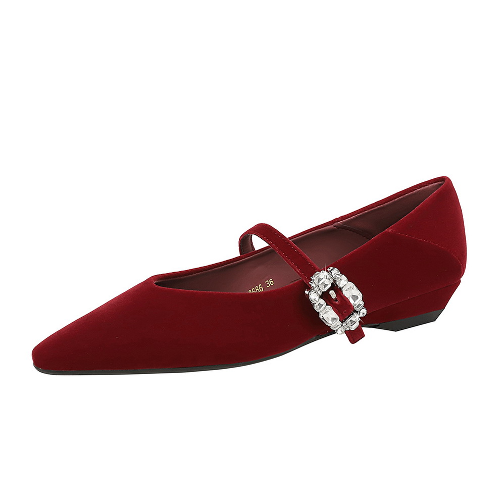 1764831819951_2JPnB8.jpg French Style Pointed Toe Mary Jane Shoes with Rhinestone Buckle for Women - Wedge Heel, Slip-On, Retro PU Lining