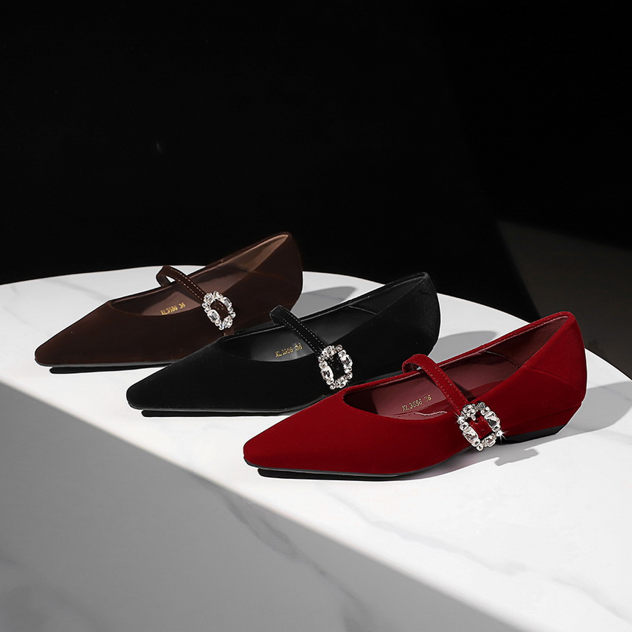 1764831819951_q77Pbw.jpg French Style Pointed Toe Mary Jane Shoes with Rhinestone Buckle for Women - Wedge Heel, Slip-On, Retro PU Lining