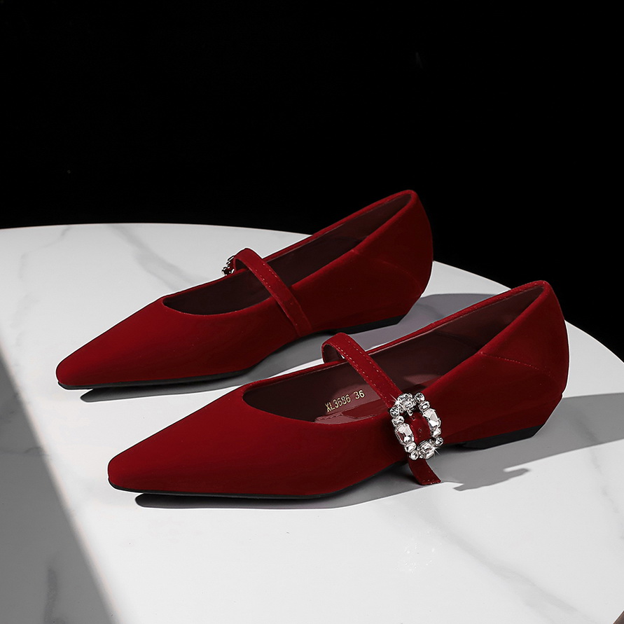 1764831819992_WNPZwh.jpg French Style Pointed Toe Mary Jane Shoes with Rhinestone Buckle for Women - Wedge Heel, Slip-On, Retro PU Lining