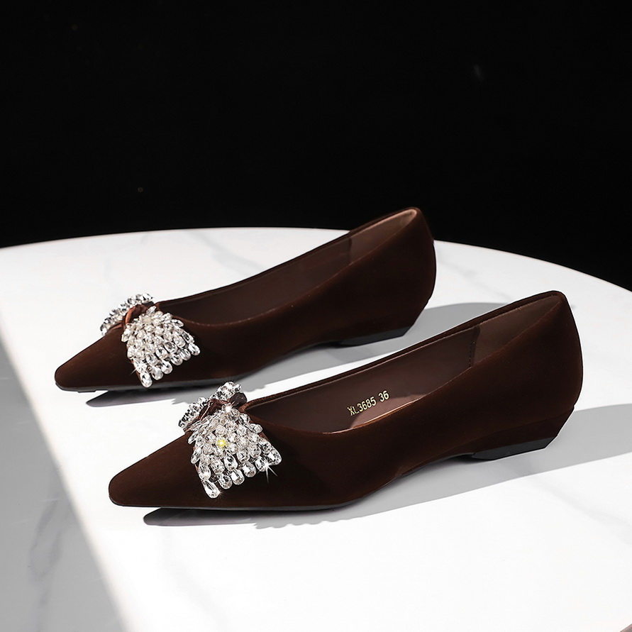 1764832154819_kDtKR9.jpg French Elegance Women's Flats with Rhinestone Bow Pointed Toe Suede Wedge Heels