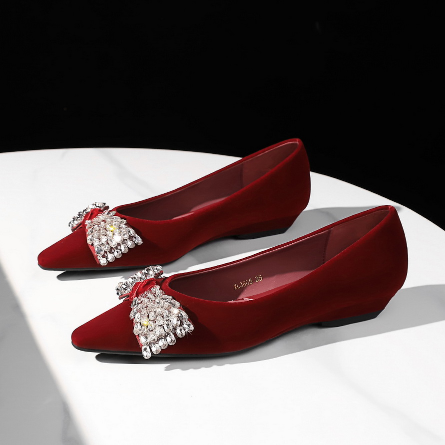 1764832154823_fXeRw5.jpg French Elegance Women's Flats with Rhinestone Bow Pointed Toe Suede Wedge Heels