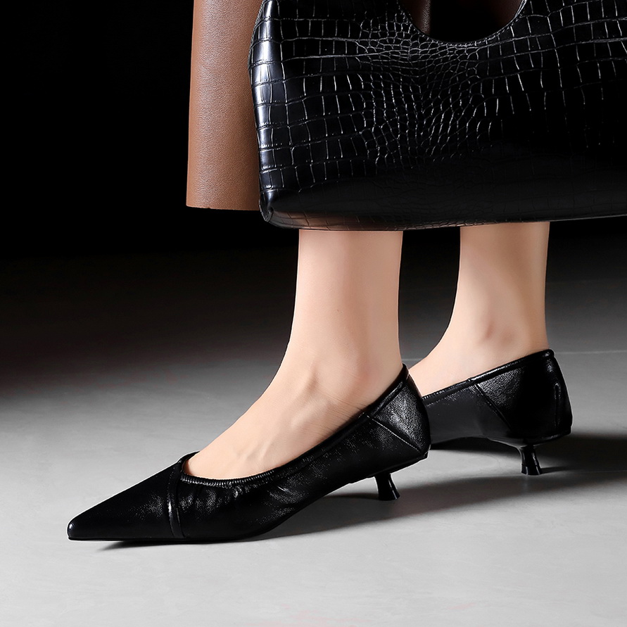 1764923077254_K0reQC.jpg Korean Style Low Heel Women's Shoes Pointed Toe Shallow Slip On Mid Heel Professional Single Shoes