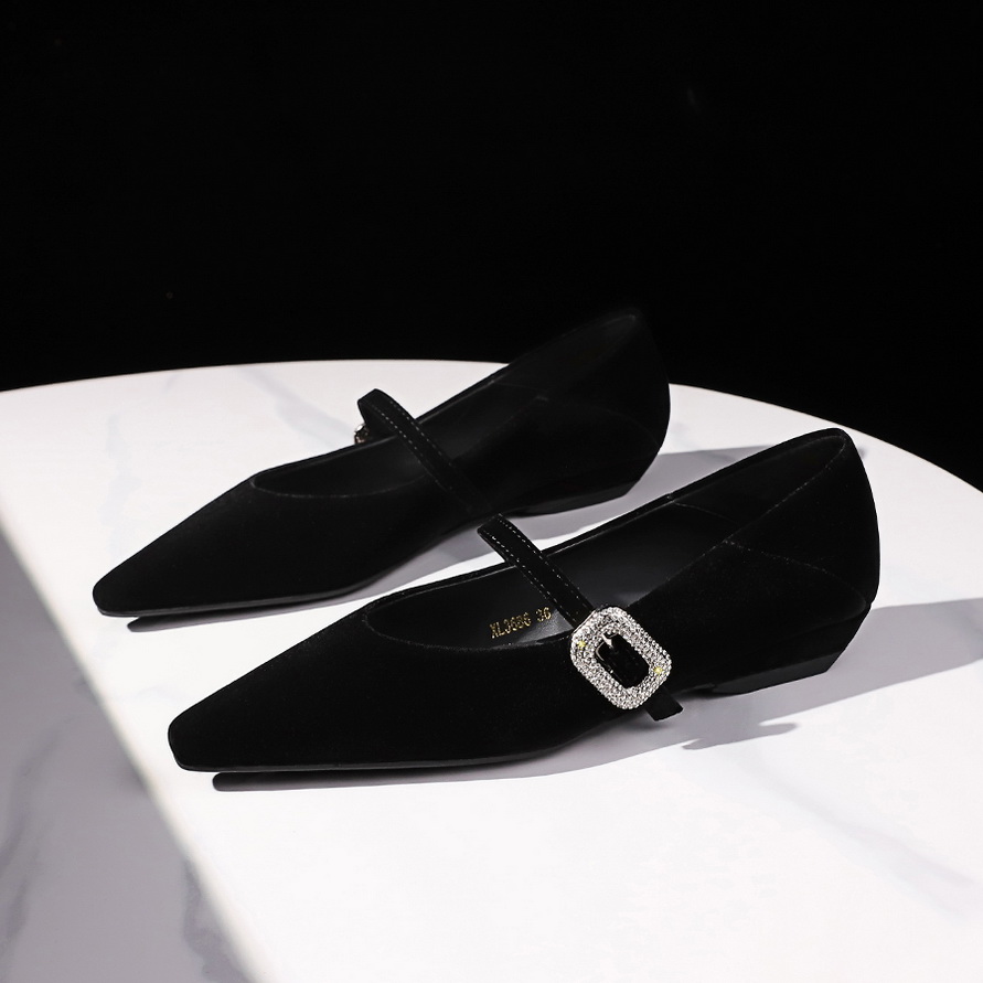 1765525748682_rQ5P5P.jpg French Style Rhinestone Buckle Strap Pointed Toe Low Heel Wedge Shoes for Women