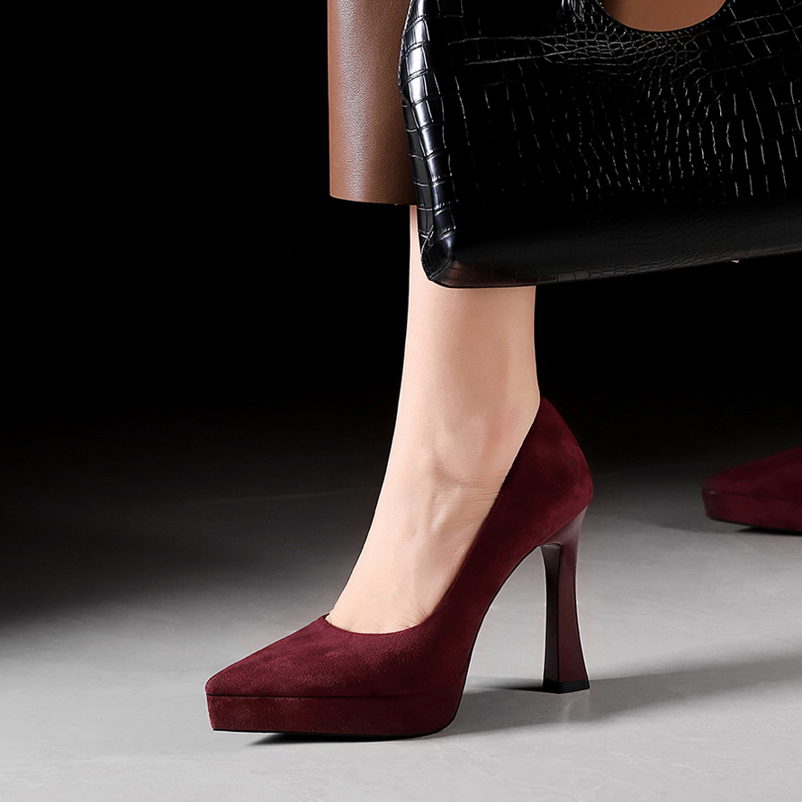 1766194914913_fcRMMm.jpg BIGWOOD Women's Pointed Toe Suede Chunky Heel Pumps - European American Style Party Shoes with Platform, Slip-On, 11.5cm Heel