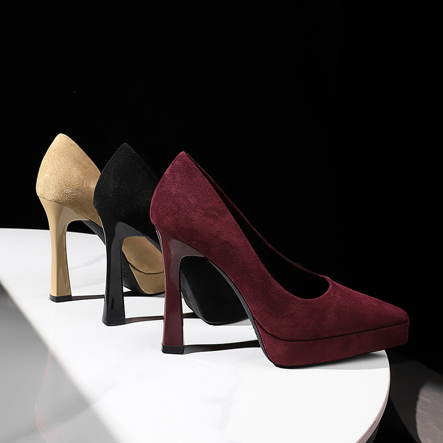 1766194914915_4L1OQM.jpg BIGWOOD Women's Pointed Toe Suede Chunky Heel Pumps - European American Style Party Shoes with Platform, Slip-On, 11.5cm Heel