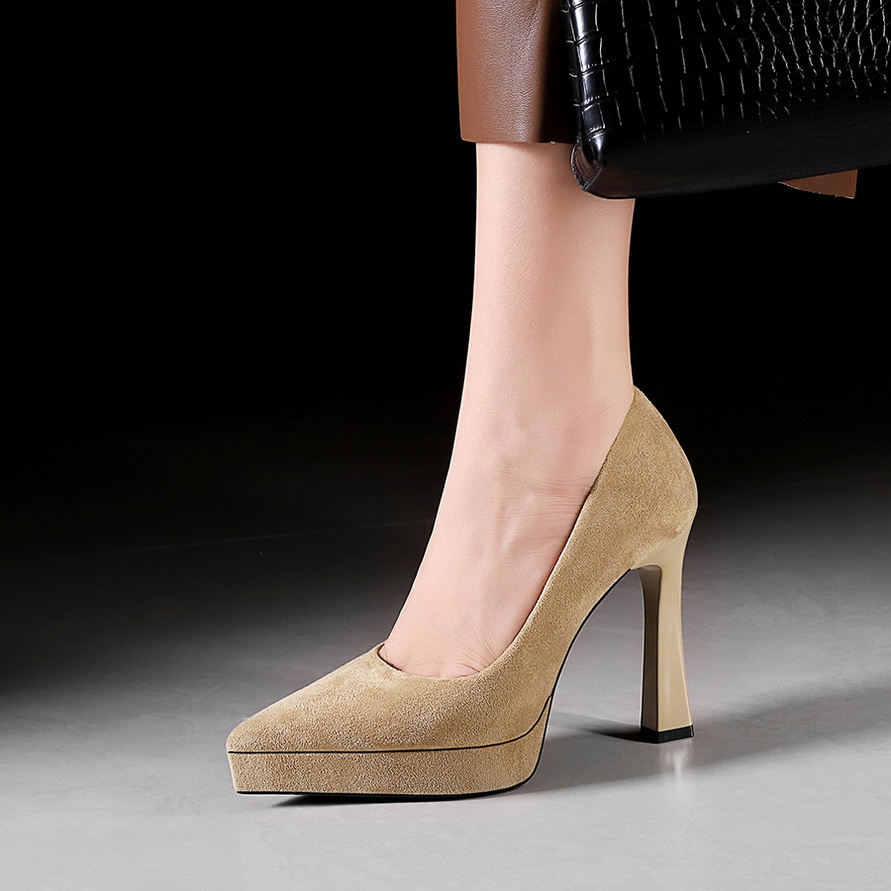 1766194914919_SsZHo8.jpg BIGWOOD Women's Pointed Toe Suede Chunky Heel Pumps - European American Style Party Shoes with Platform, Slip-On, 11.5cm Heel