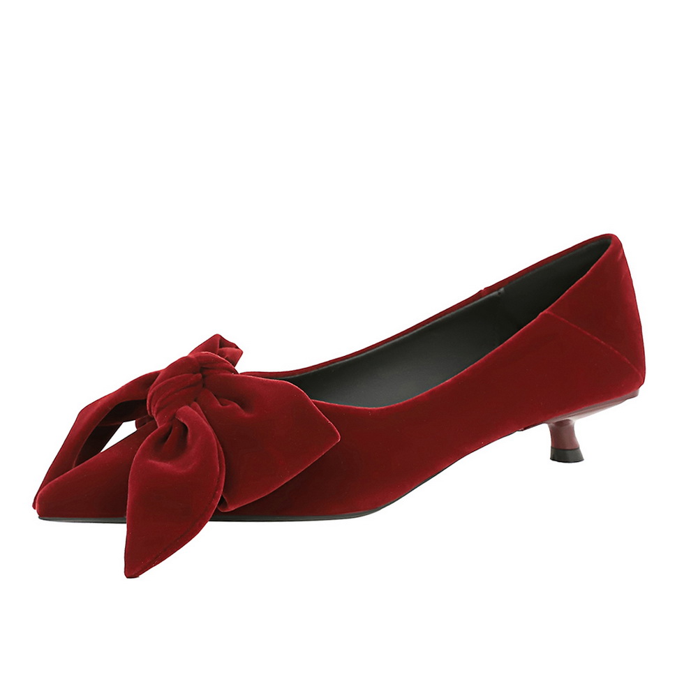 BIGWOOD Women's Pointed Toe Stiletto Heel Suede Dress Shoes with Bow - Black Wine Dark Brown