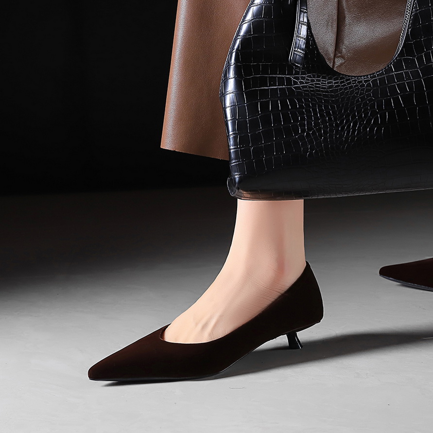 Korean Retro Fashion Pointed Toe Shallow Mouth Suede Low Heel Women's Shoes Slip-On Comfortable Flats
