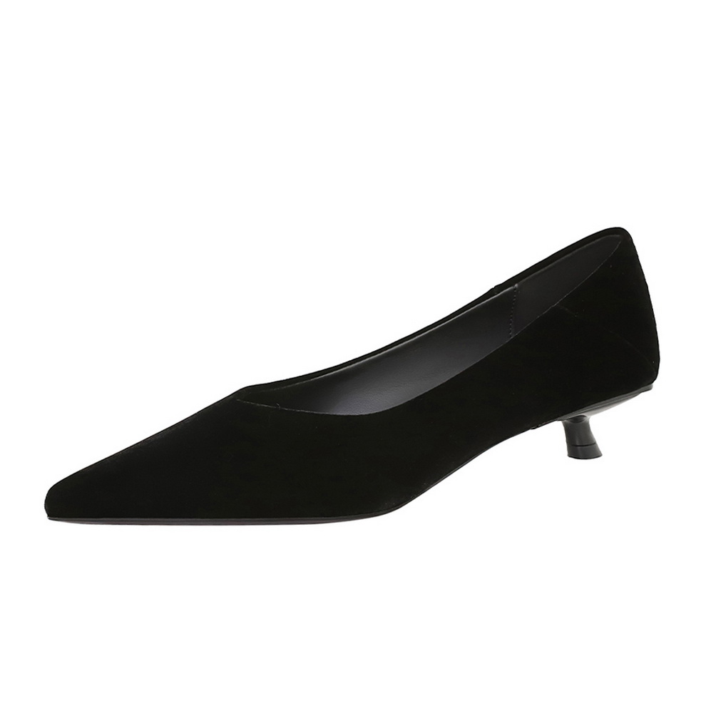 Korean Retro Fashion Pointed Toe Shallow Mouth Suede Low Heel Women's Shoes Slip-On Comfortable Flats