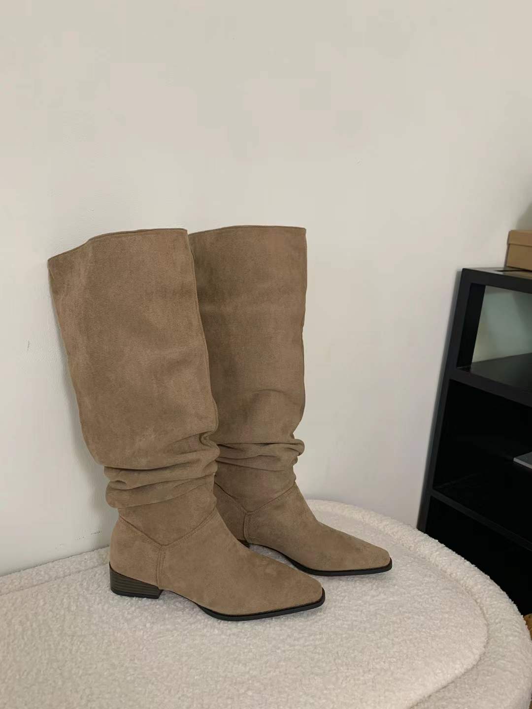 1784358657785_oUjSq8.jpg Stacked Boots Women's Riding Boots Retro Suede Chunky Heel Pointed Toe 2026 Autumn Winter New Folding High Boots