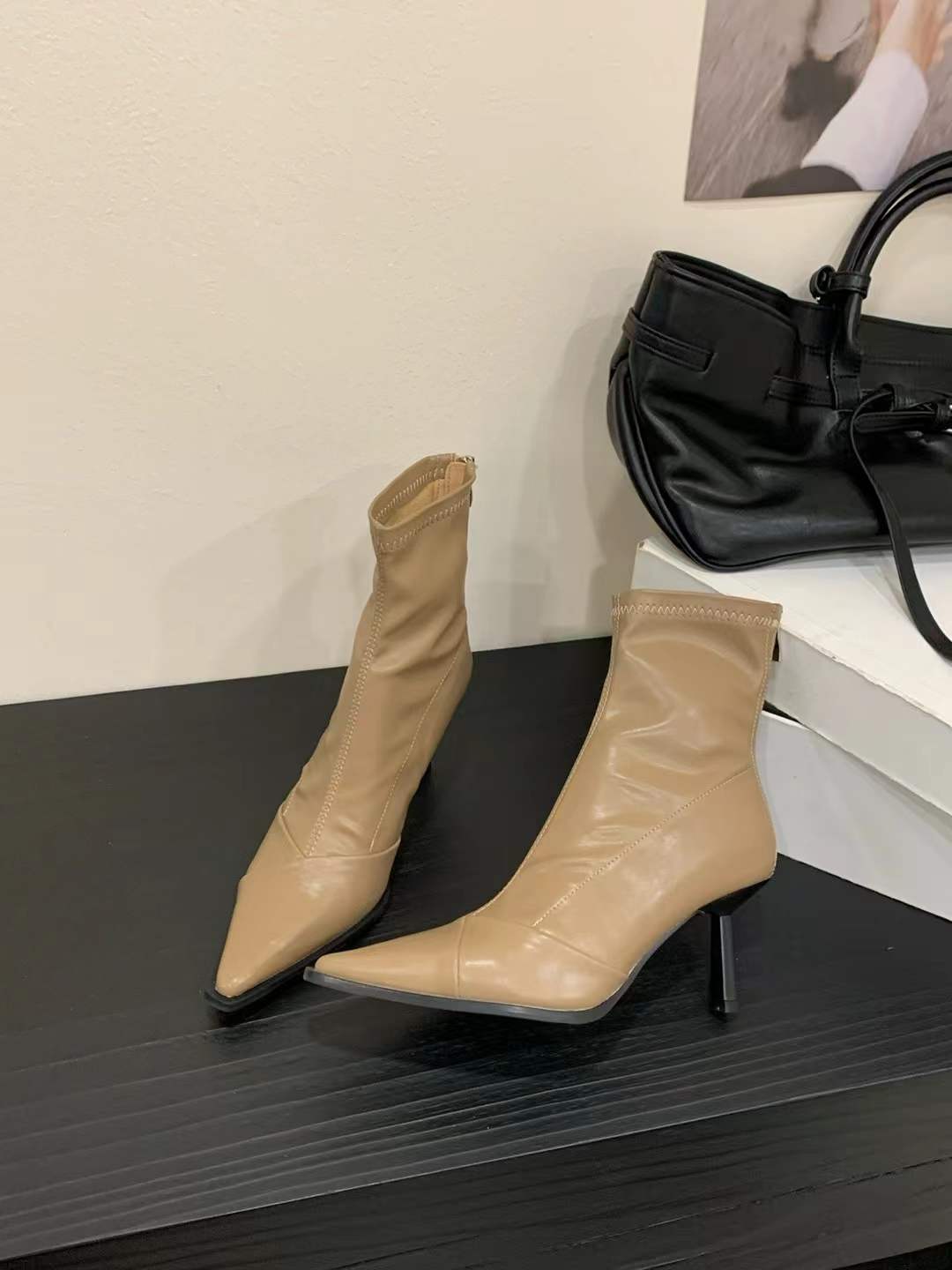 Women's High Heel Short Boots 2026 Autumn Winter New Fashion Street Style Pointed Toe Slim Fit Elastic Ankle Boots