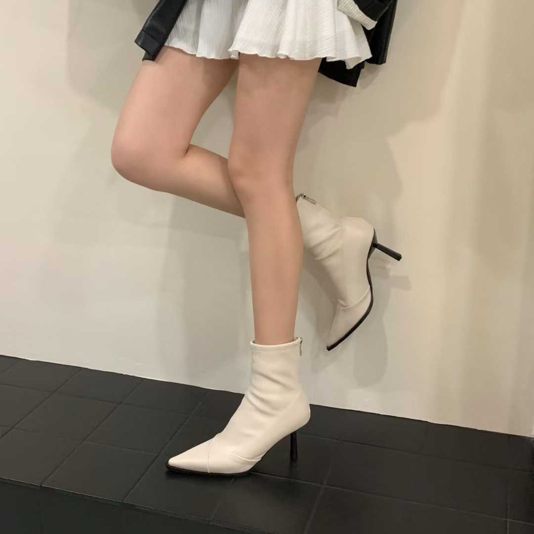 Women's High Heel Short Boots 2026 Autumn Winter New Fashion Street Style Pointed Toe Slim Fit Elastic Ankle Boots