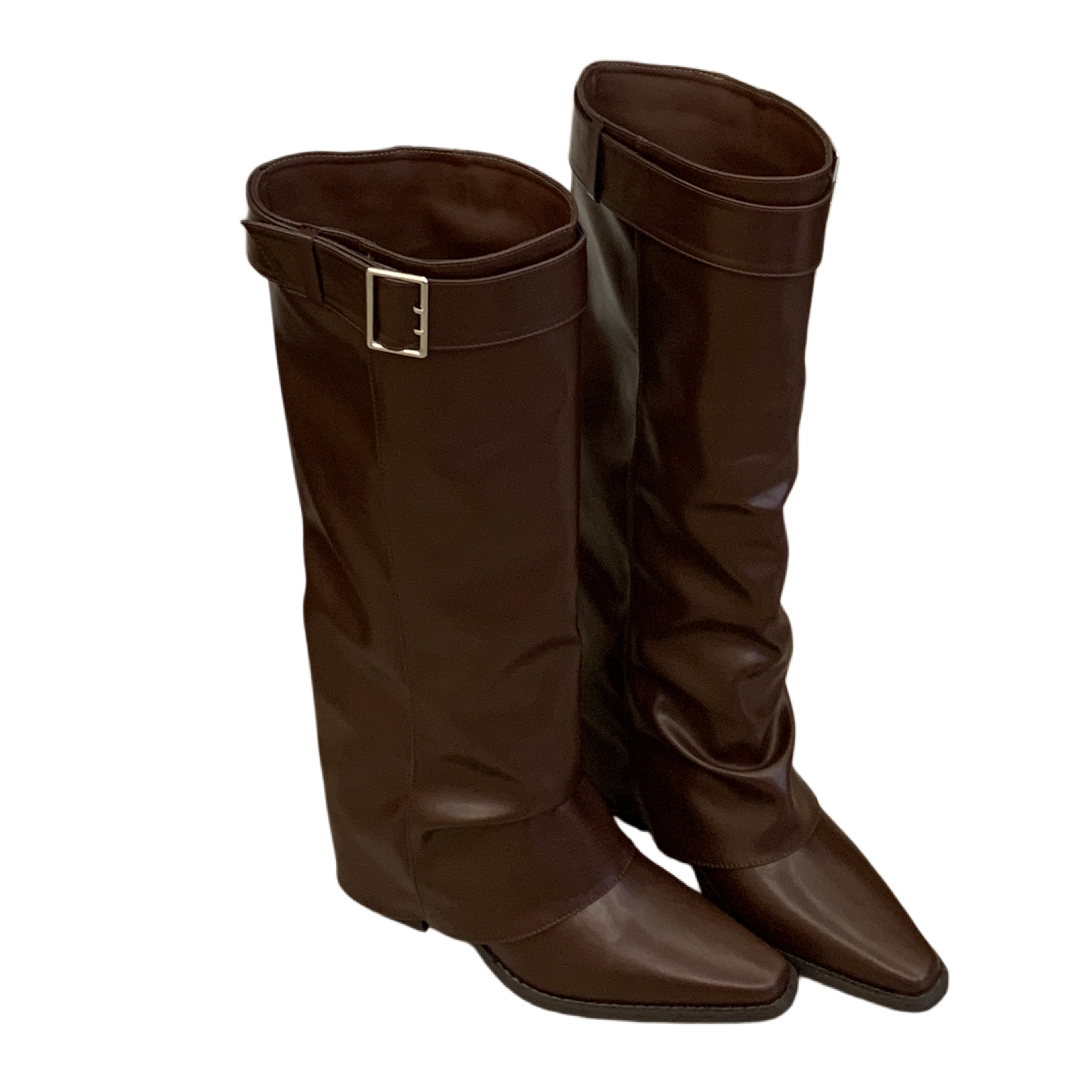 1784542664014_iv63O5.jpg 2026 Autumn Winter New Chunky Heel Pointed Toe Buckle Stacked Boots Women Fashion Commuter PU Leather Over Knee Boots
