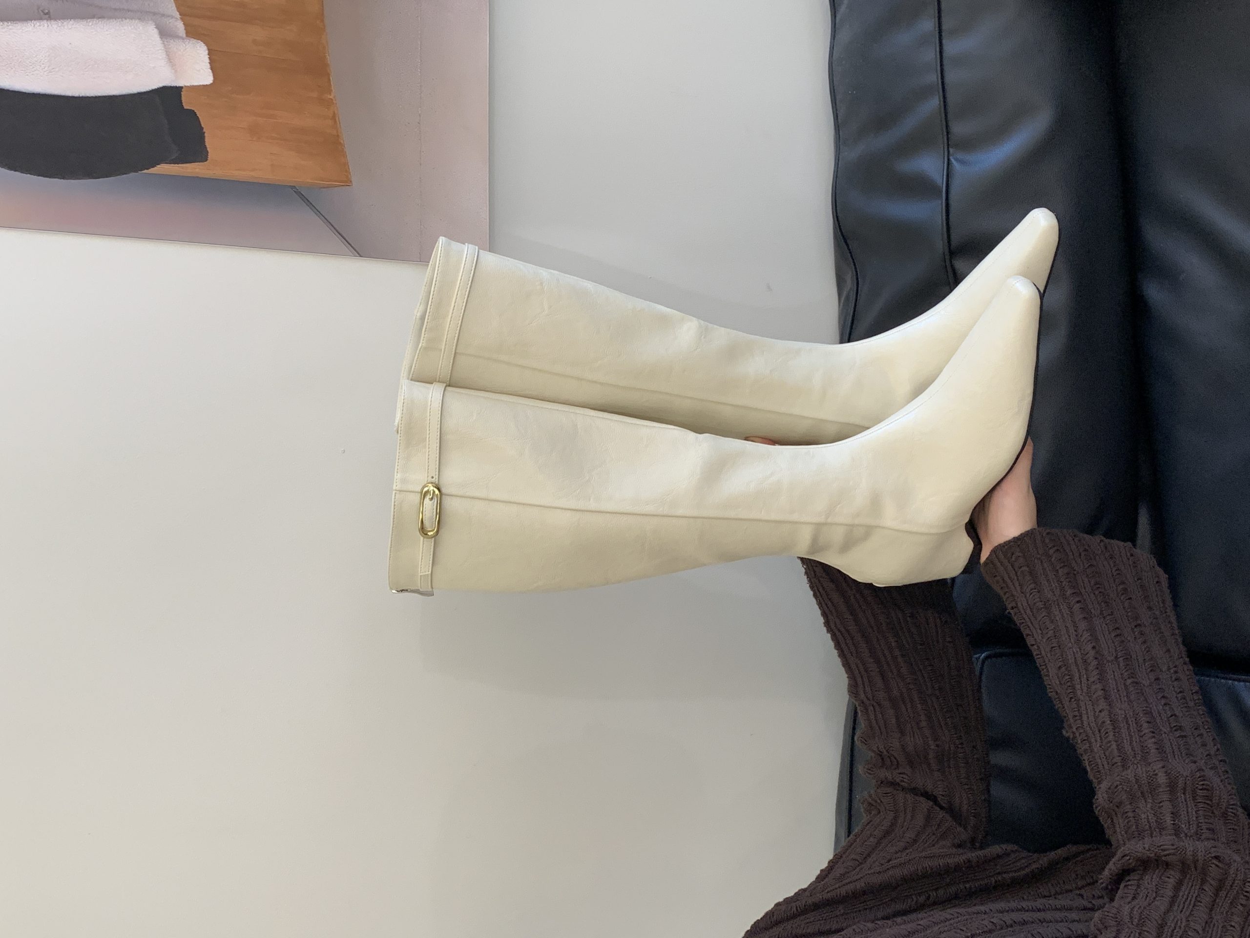 2026 Early Autumn Square Toe Suede Belt Buckle Back Zip Wedge Heel Leather Over-the-Knee Boots Women's Fashion Commuter Style