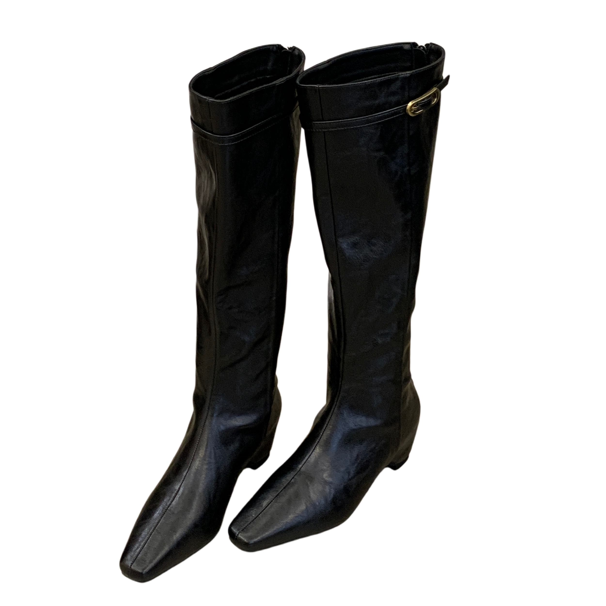 2026 Early Autumn Square Toe Suede Belt Buckle Back Zip Wedge Heel Leather Over-the-Knee Boots Women's Fashion Commuter Style